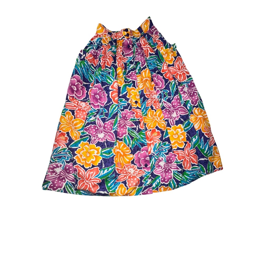 Liz Claiborne 80's Floral Full Flare Buttin Down Skirt Size 6